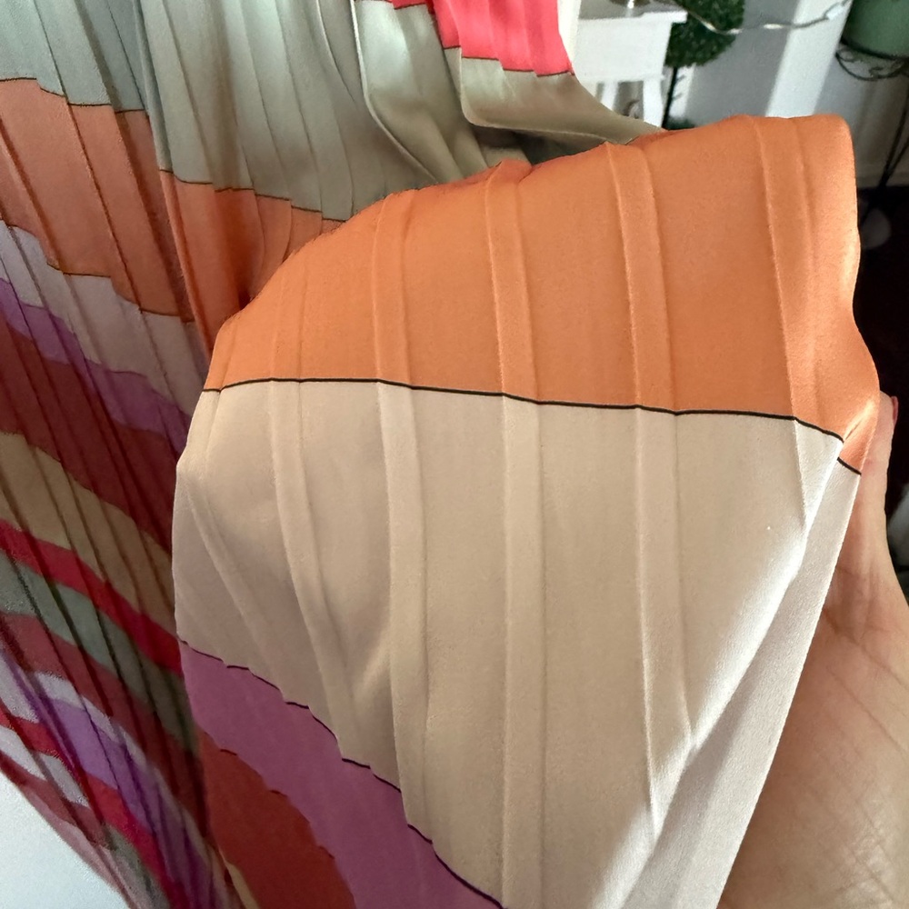 Pleated Multi-Color Stripe Midi Skirt - Pink & Coral Medium skies are blue - Picture 8 of 13
